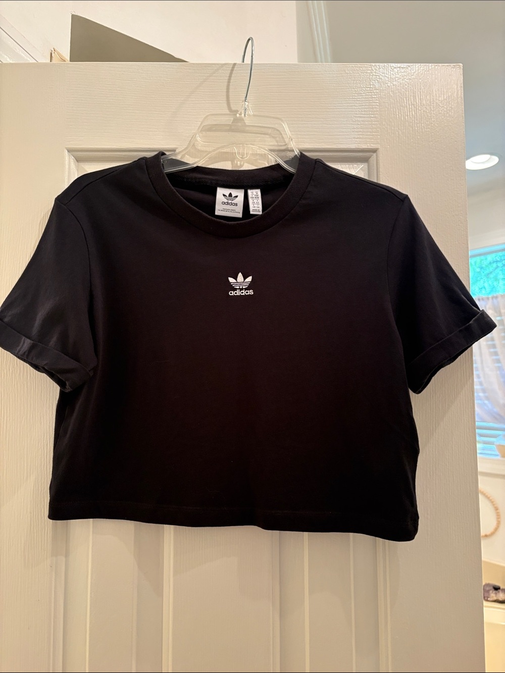 adidas Black Trefoil Crop Top with White Logo